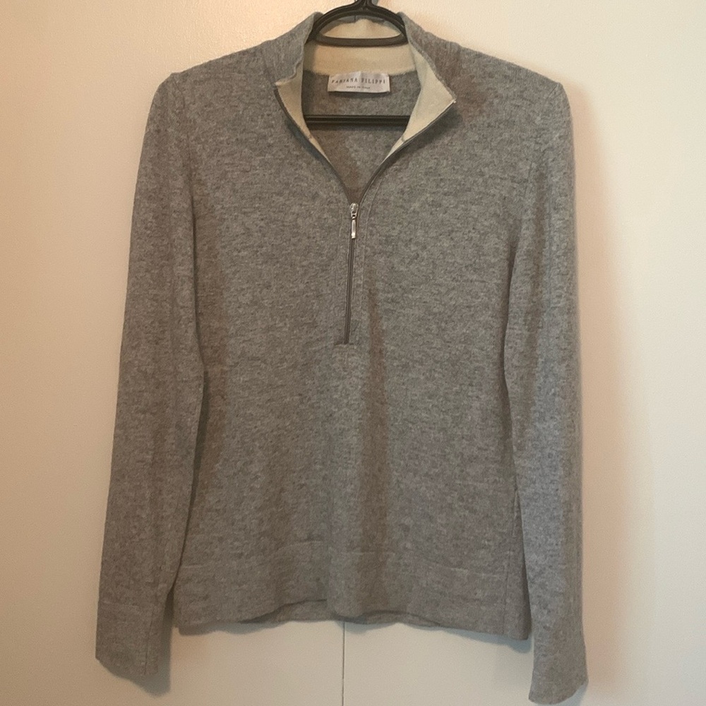 Fabiana Filippi Cashmere Blend 1/2 Zip Peppered Grey Pullover Sweater Size Small
